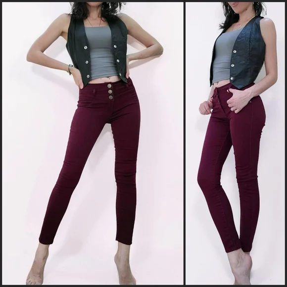 Ashley Mason Deep Merlot Skinny Pants Size Jr.3 - Picture 1 of 6